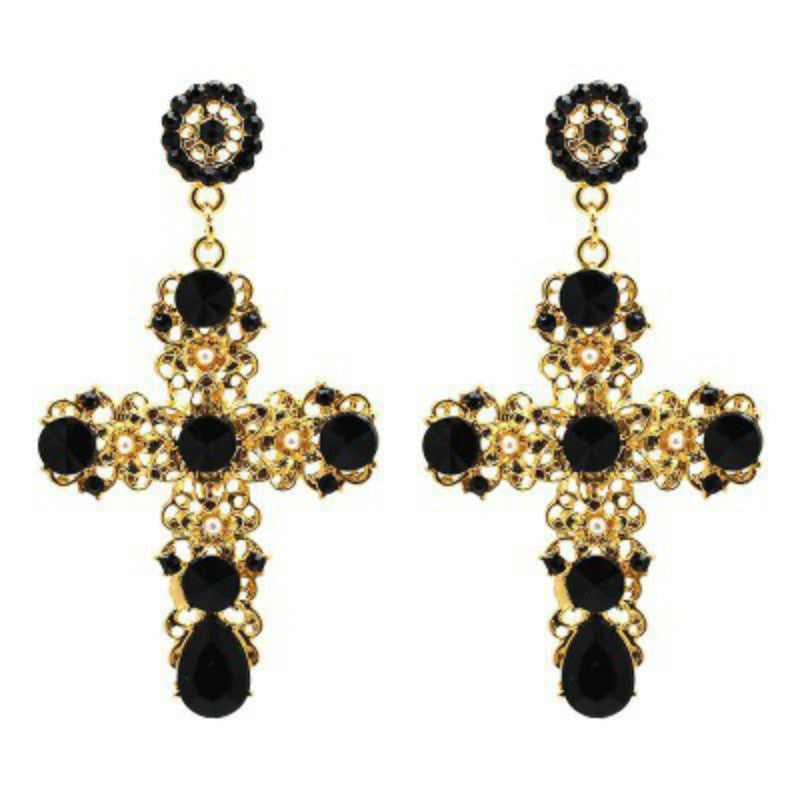 Explosive Earrings Retro Baroque Cross Earrings Personality Exaggerated Fashion Earrings