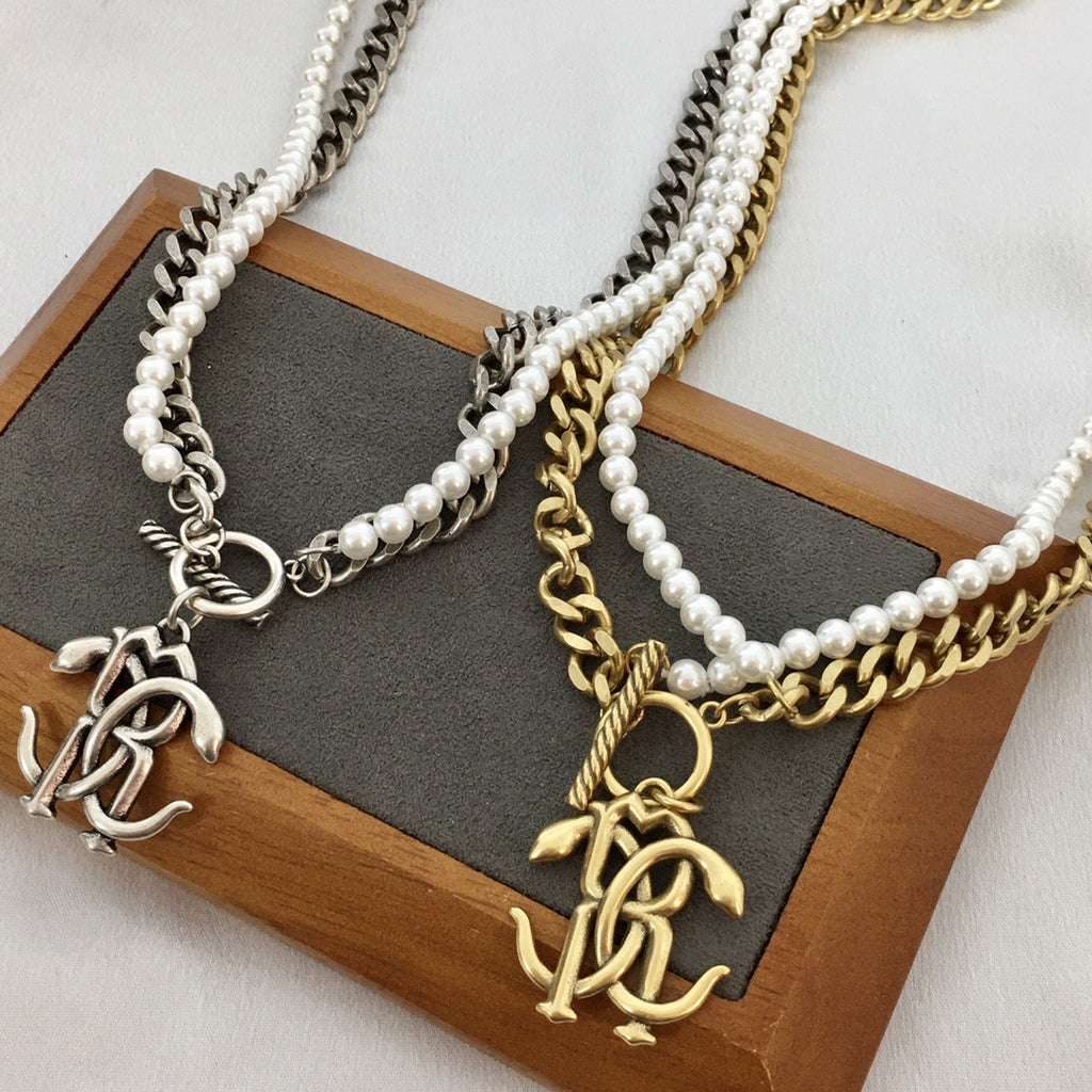 New Double Spirit Snake Pearl Double Layer OT Necklace for Women, with a sense of luxury, personality, and punk style