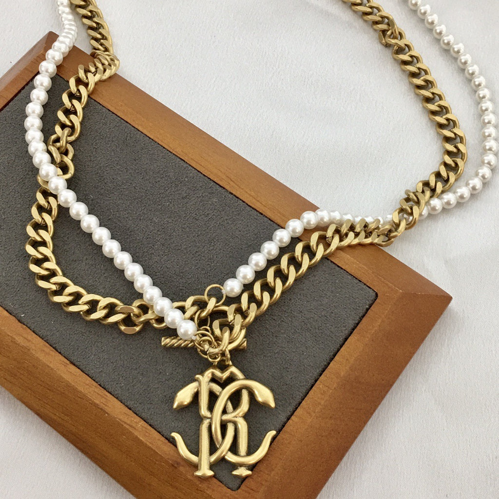 New Double Spirit Snake Pearl Double Layer OT Necklace for Women, with a sense of luxury, personality, and punk style