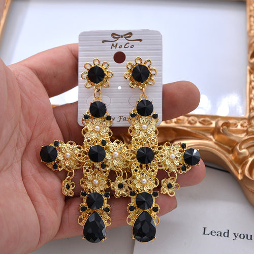 Explosive Retro Baroque Cross Earrings