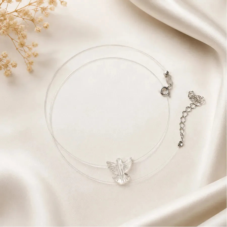 Necklace Nylon Silver Pendant Madrid Dove Peace Heart Holy Spirit Chain