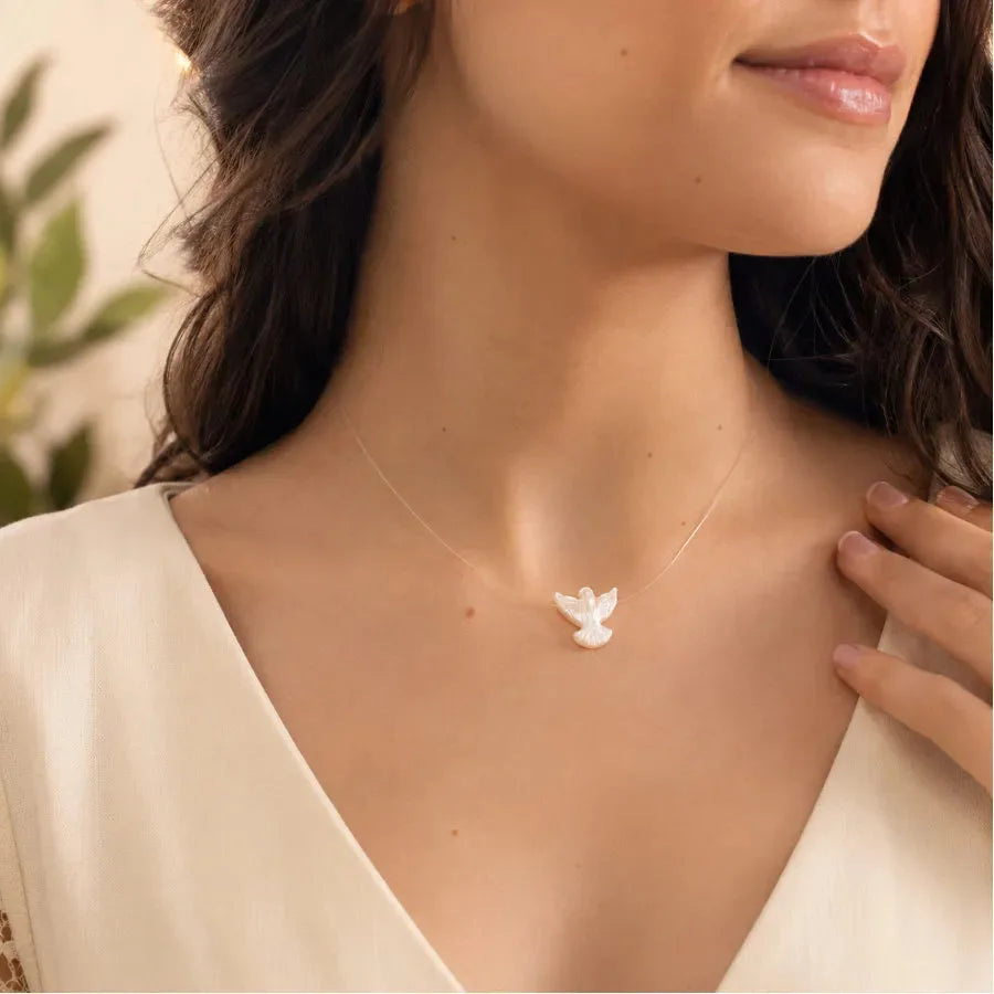 Necklace Nylon Silver Pendant Madrid Dove Peace Heart Holy Spirit Chain