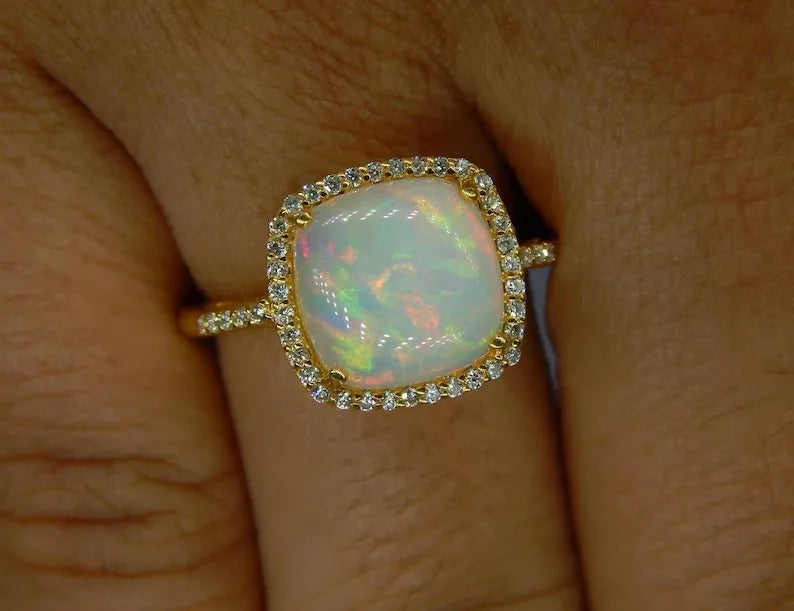 Elegant Vintage 18K Gold Plated Sterling Silver Engagement Christian Cocktail Ring Fire Opal & Moissanite Accent Indian Seller