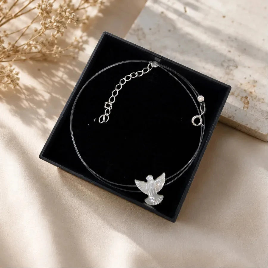 Necklace Nylon Silver Pendant Madrid Dove Peace Heart Holy Spirit Chain