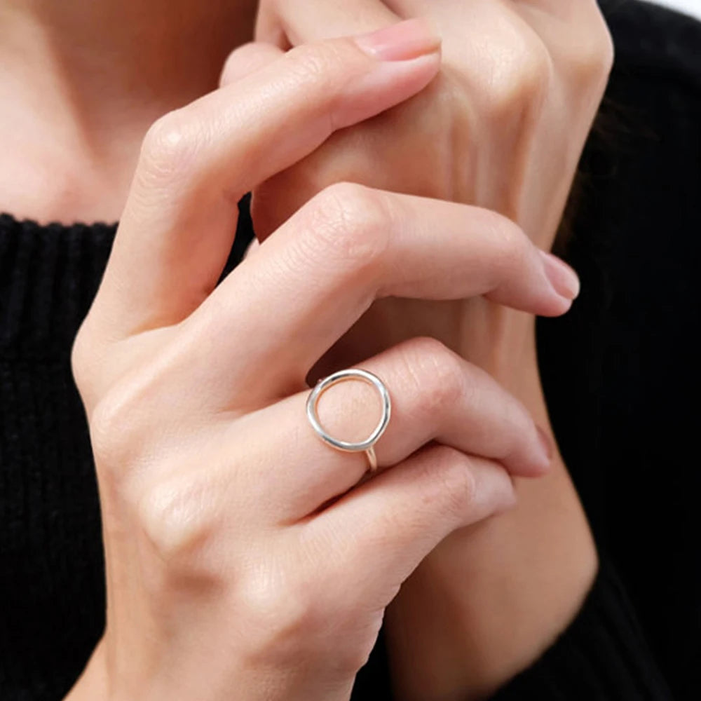 EMANCO Trendy Stainless Steel Rings for Women Vintage Geometric Pinky Ring Dainty Stackable Round Midi Rings Jewellery