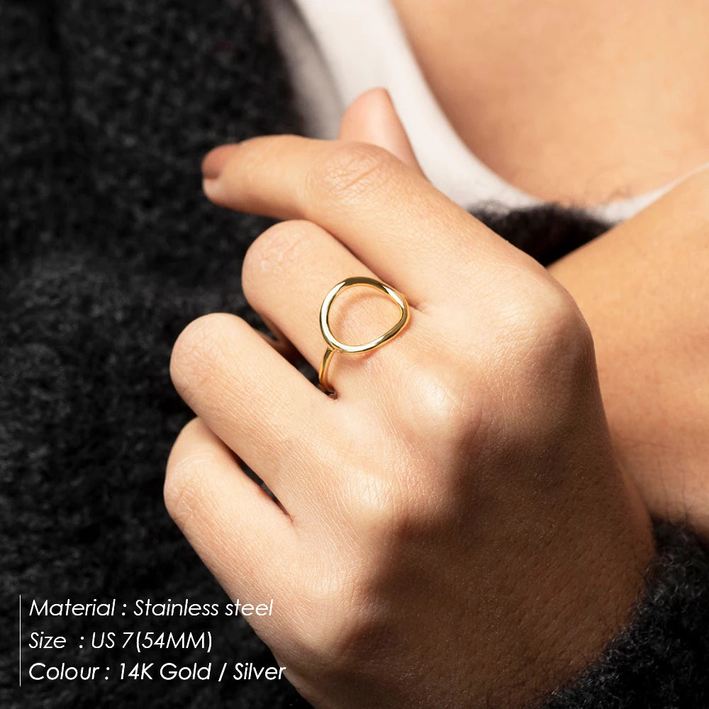 EMANCO Trendy Stainless Steel Rings for Women Vintage Geometric Pinky Ring Dainty Stackable Round Midi Rings Jewellery