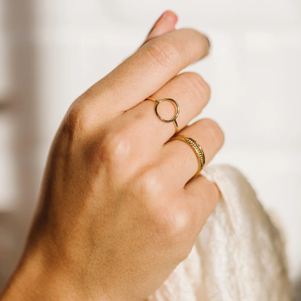 EMANCO Trendy Stainless Steel Rings for Women Vintage Geometric Pinky Ring Dainty Stackable Round Midi Rings Jewellery