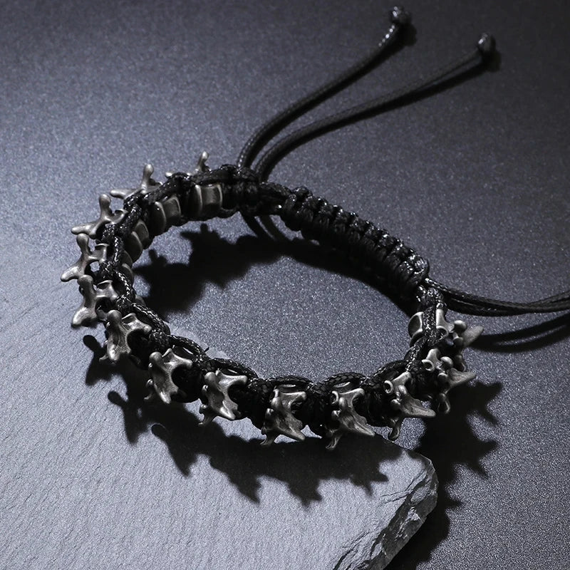 1PC Men's Fashion Hip Hop Style Dark Gothic Dragon Spine Zinc Alloy PU Leather Bracelet
