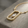 10K 14K 18K Yellow Gold Plated Minimalist Geometric Paperclip Pendant Necklace Halo Floating Marquise Cut Lab Grown Diamond Side