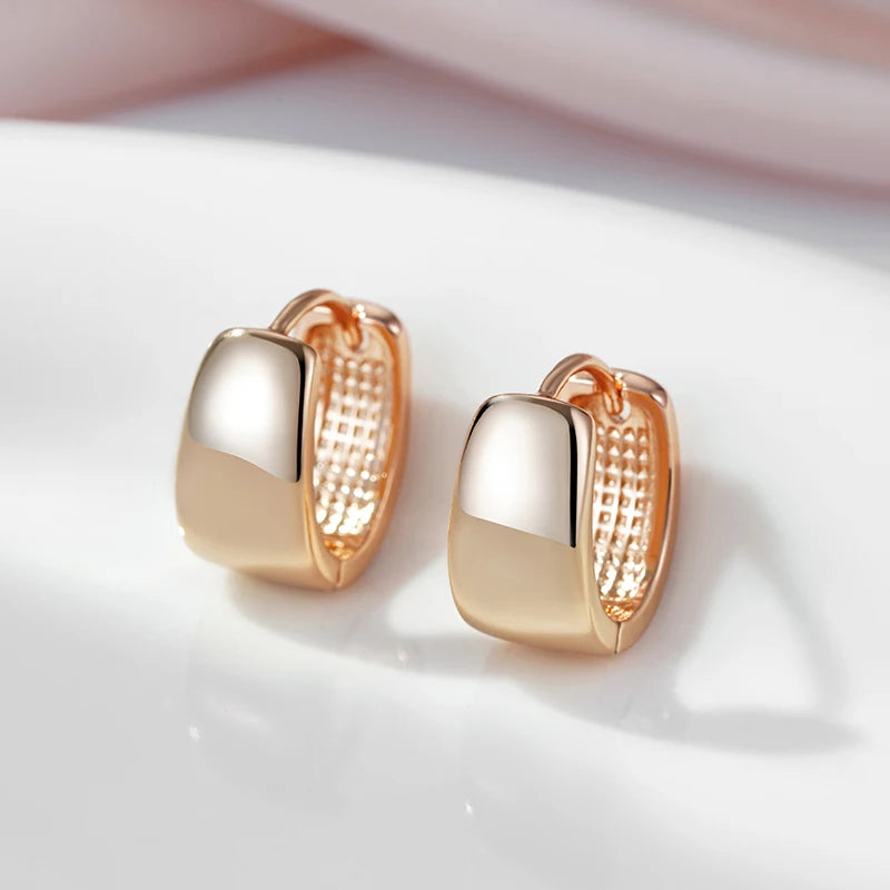 SYOUJYO 585 Rose Gold Color Polished Hoop Earrings For Women Classic Versatile Daily Wear Fine Jewellery