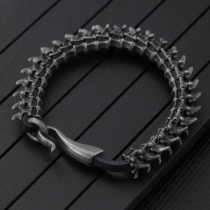 1PC Men's Fashion Hip Hop Style Dark Gothic Dragon Spine Zinc Alloy PU Leather Bracelet
