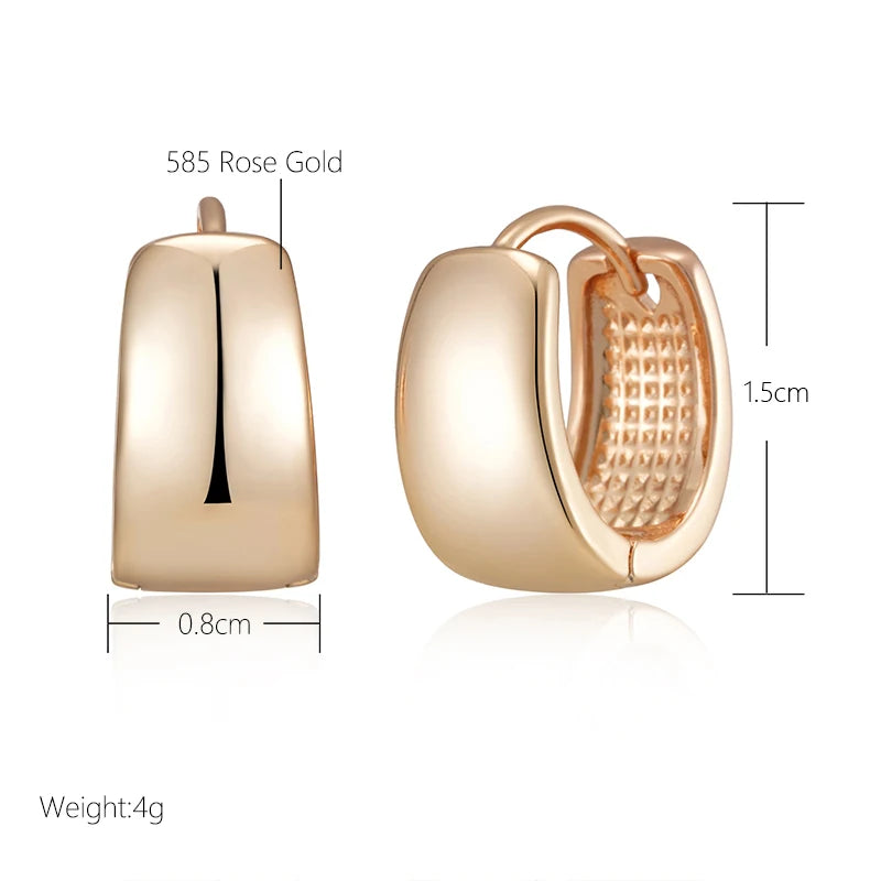 SYOUJYO 585 Rose Gold Color Polished Hoop Earrings For Women Classic Versatile Daily Wear Fine Jewellery