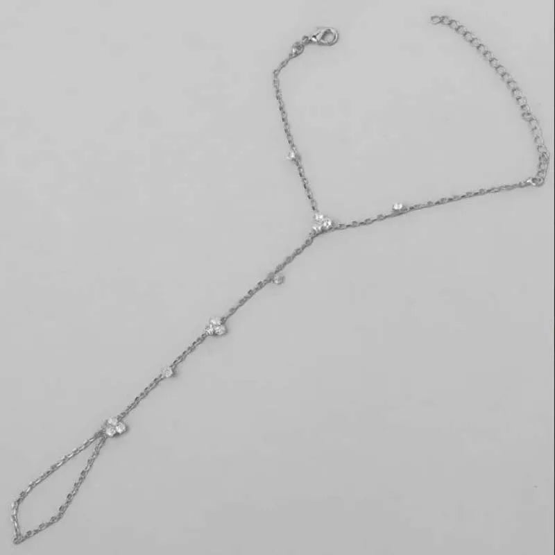 Luxury Metal Crystal Chain Finger Bracelet for Women Simple Gold Color Zircon Geometric Hand Chain Bracelet Wedding Jewelry Gift