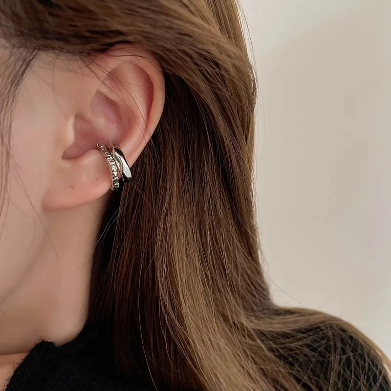 2Pcs Unique Fake Piercing Metal Ear Clips Irregular Round Cartilage Ear Clip for Women Fashion Jewellery Christmas Gift