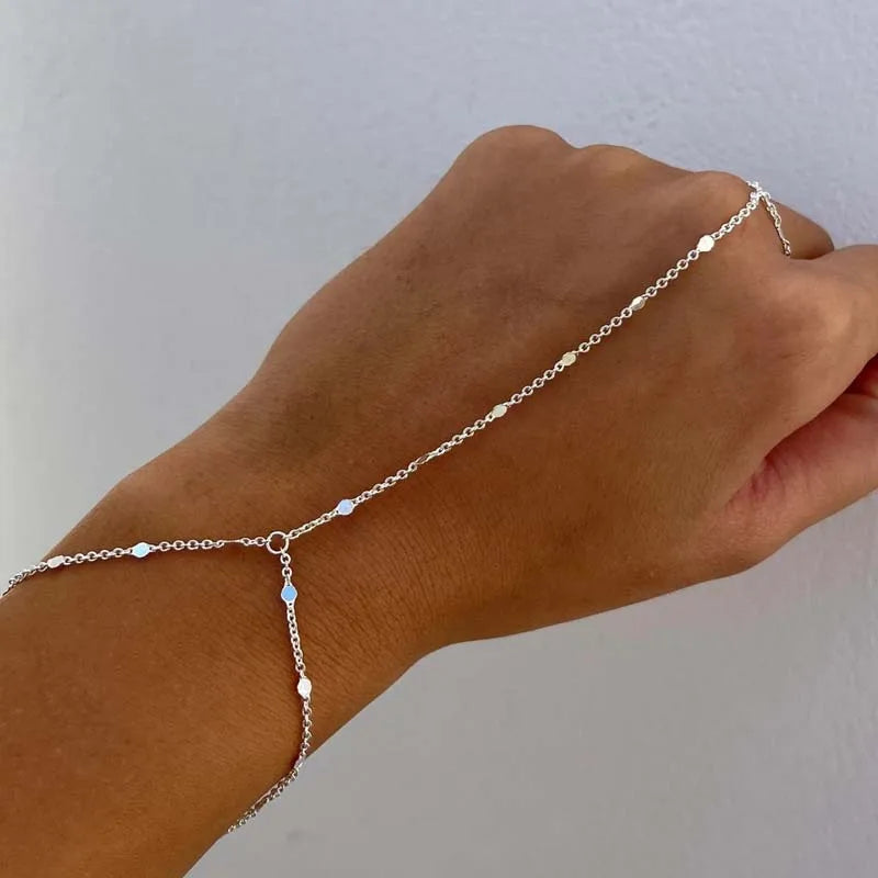 Luxury Metal Crystal Chain Finger Bracelet for Women Simple Gold Color Zircon Geometric Hand Chain Bracelet Wedding Jewelry Gift