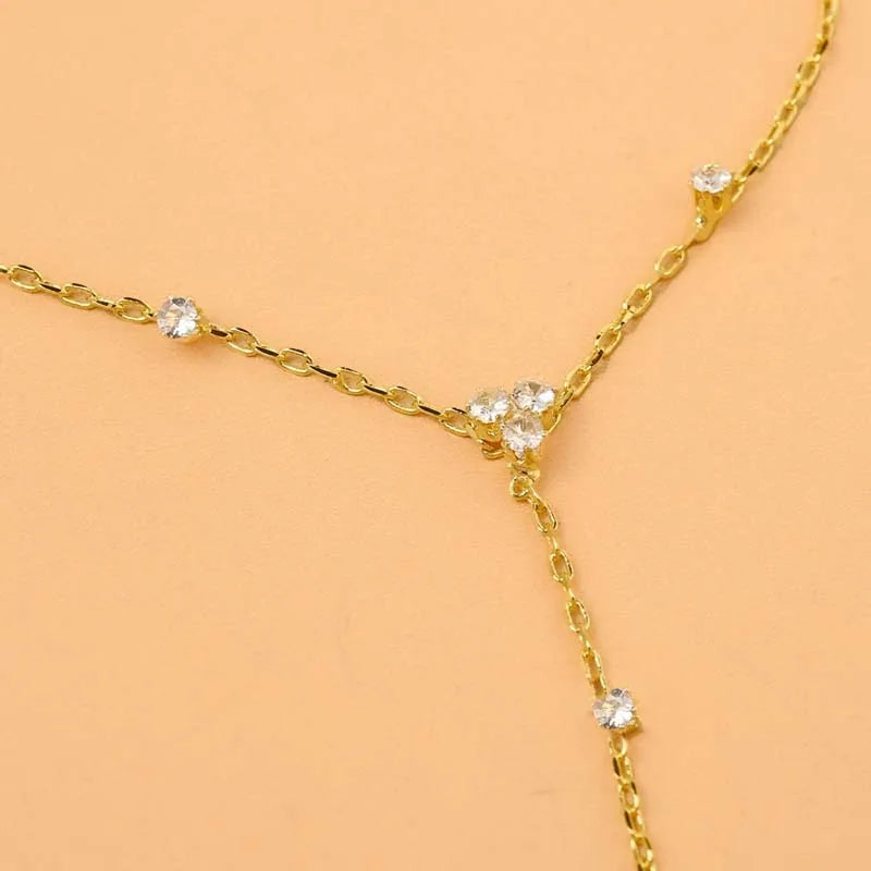 Luxury Metal Crystal Chain Finger Bracelet for Women Simple Gold Color Zircon Geometric Hand Chain Bracelet Wedding Jewelry Gift