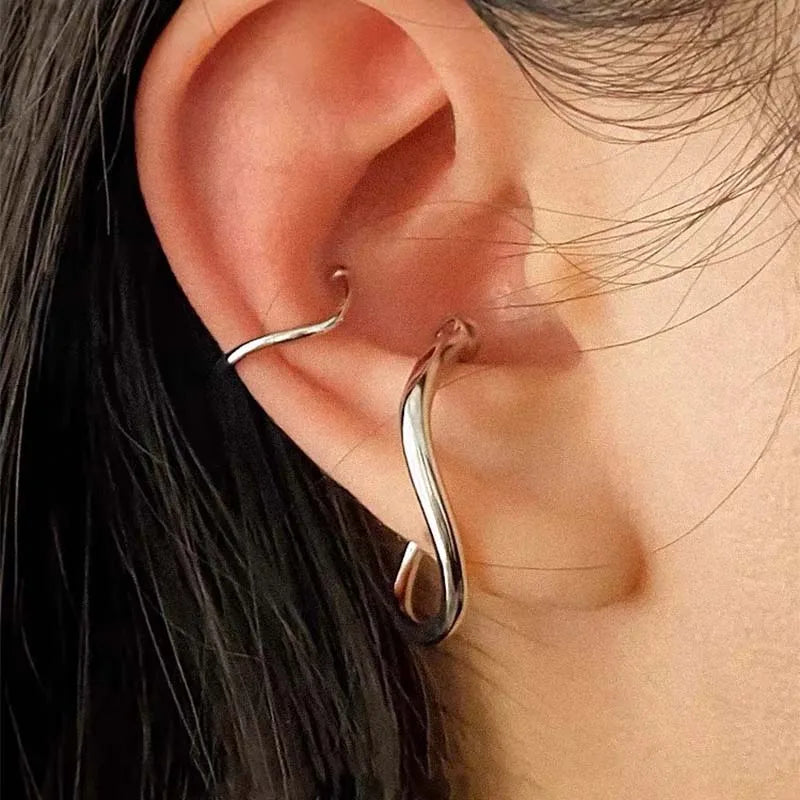 2Pcs Unique Fake Piercing Metal Ear Clips Irregular Round Cartilage Ear Clip for Women Fashion Jewellery Christmas Gift