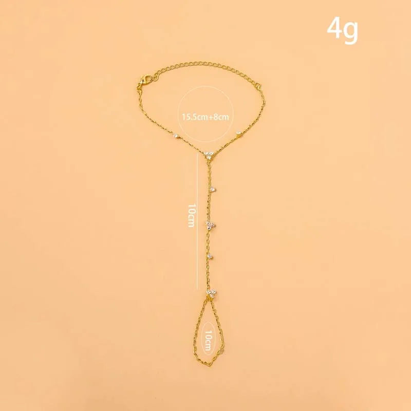 Luxury Metal Crystal Chain Finger Bracelet for Women Simple Gold Color Zircon Geometric Hand Chain Bracelet Wedding Jewelry Gift