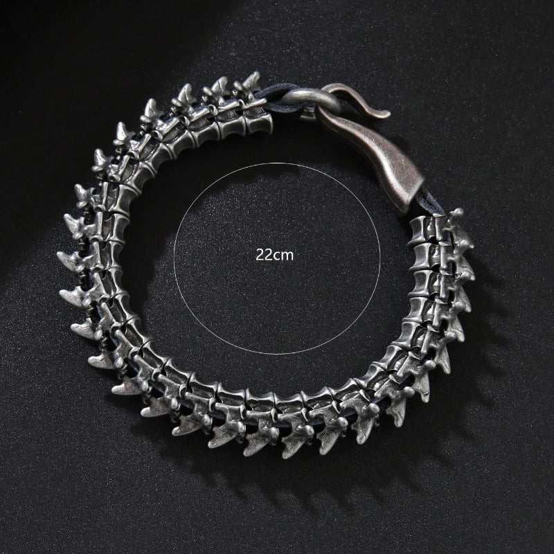 1PC Men's Fashion Hip Hop Style Dark Gothic Dragon Spine Zinc Alloy PU Leather Bracelet