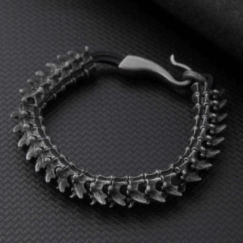 1PC Men's Fashion Hip Hop Style Dark Gothic Dragon Spine Zinc Alloy PU Leather Bracelet