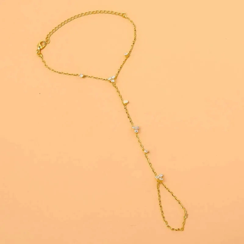 Luxury Metal Crystal Chain Finger Bracelet for Women Simple Gold Color Zircon Geometric Hand Chain Bracelet Wedding Jewelry Gift