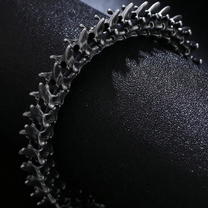 1PC Men's Fashion Hip Hop Style Dark Gothic Dragon Spine Zinc Alloy PU Leather Bracelet