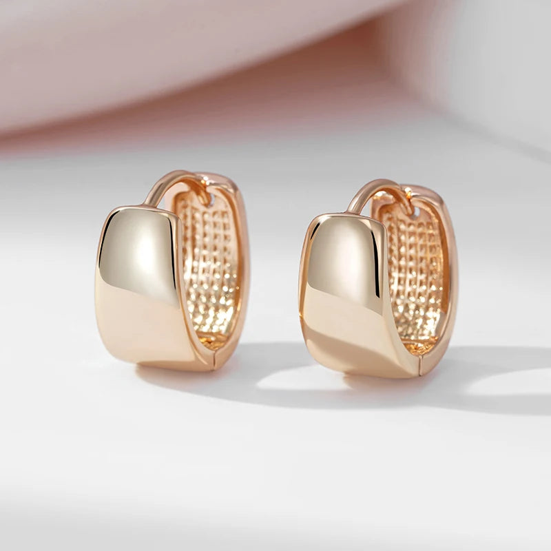 SYOUJYO 585 Rose Gold Color Polished Hoop Earrings For Women Classic Versatile Daily Wear Fine Jewellery