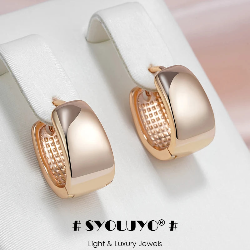 SYOUJYO 585 Rose Gold Color Polished Hoop Earrings For Women Classic Versatile Daily Wear Fine Jewellery