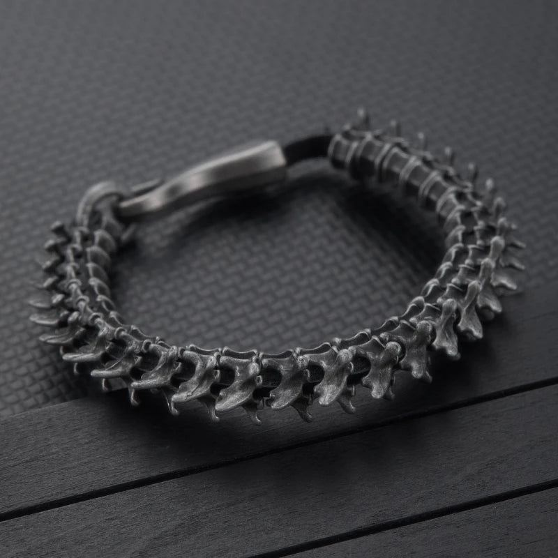 1PC Men's Fashion Hip Hop Style Dark Gothic Dragon Spine Zinc Alloy PU Leather Bracelet