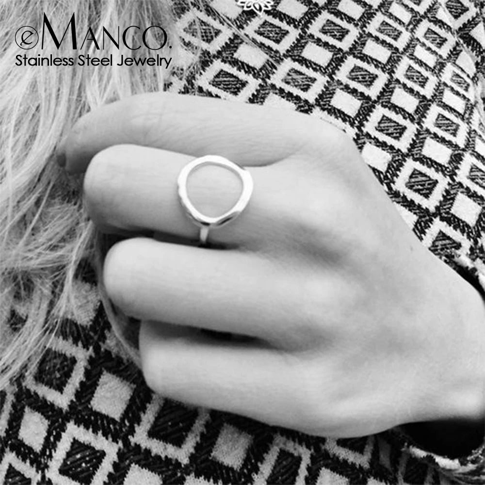EMANCO Trendy Stainless Steel Rings for Women Vintage Geometric Pinky Ring Dainty Stackable Round Midi Rings Jewellery