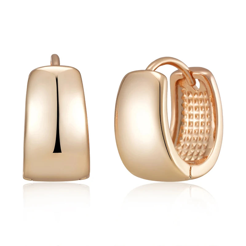 SYOUJYO 585 Rose Gold Color Polished Hoop Earrings For Women Classic Versatile Daily Wear Fine Jewellery