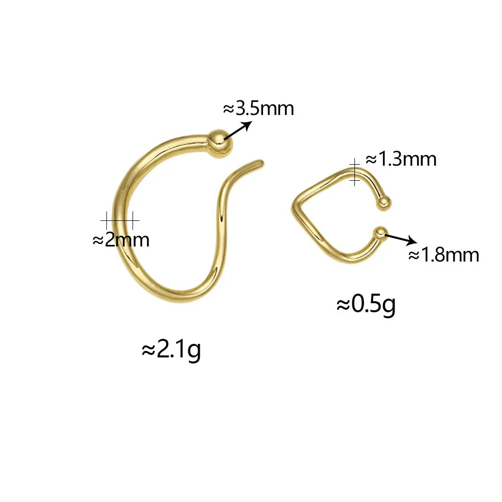 2Pcs Unique Fake Piercing Metal Ear Clips Irregular Round Cartilage Ear Clip for Women Fashion Jewellery Christmas Gift