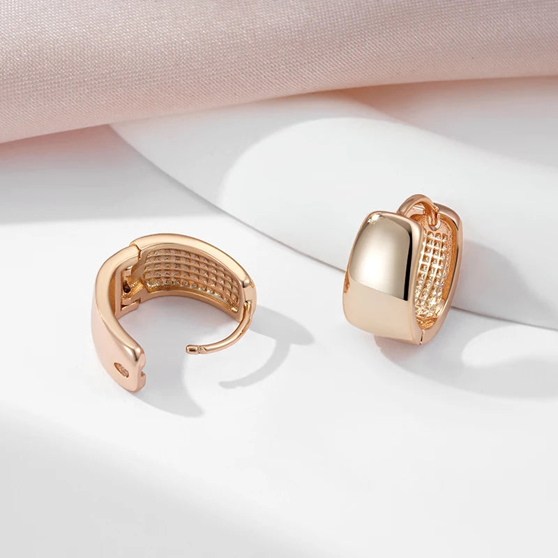 SYOUJYO 585 Rose Gold Color Polished Hoop Earrings For Women Classic Versatile Daily Wear Fine Jewellery