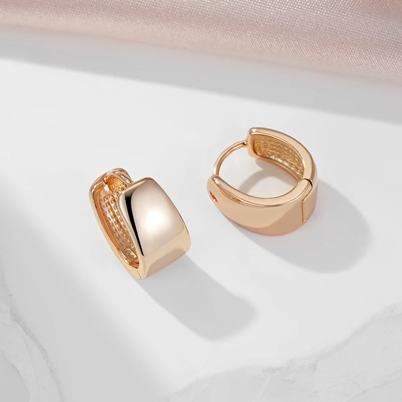 SYOUJYO 585 Rose Gold Color Polished Hoop Earrings For Women Classic Versatile Daily Wear Fine Jewellery