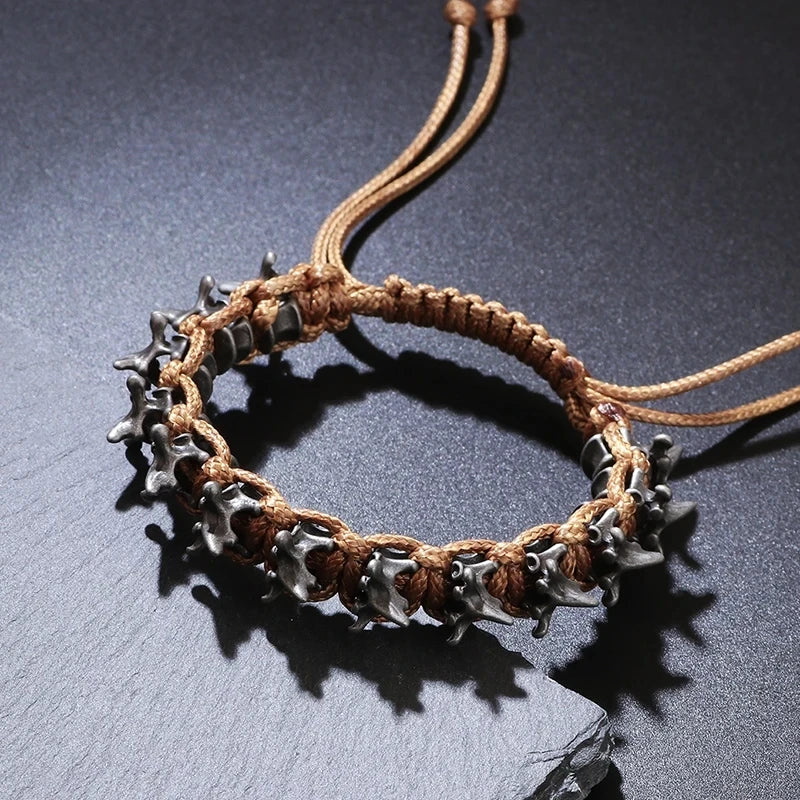 1PC Men's Fashion Hip Hop Style Dark Gothic Dragon Spine Zinc Alloy PU Leather Bracelet