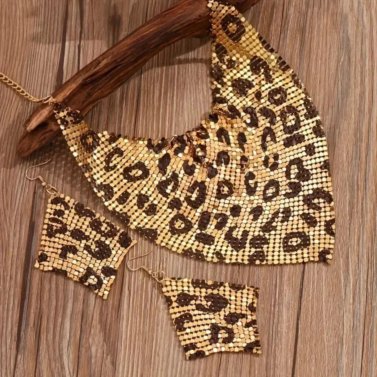 Leopard Necklace and Earrings Jewelry Set